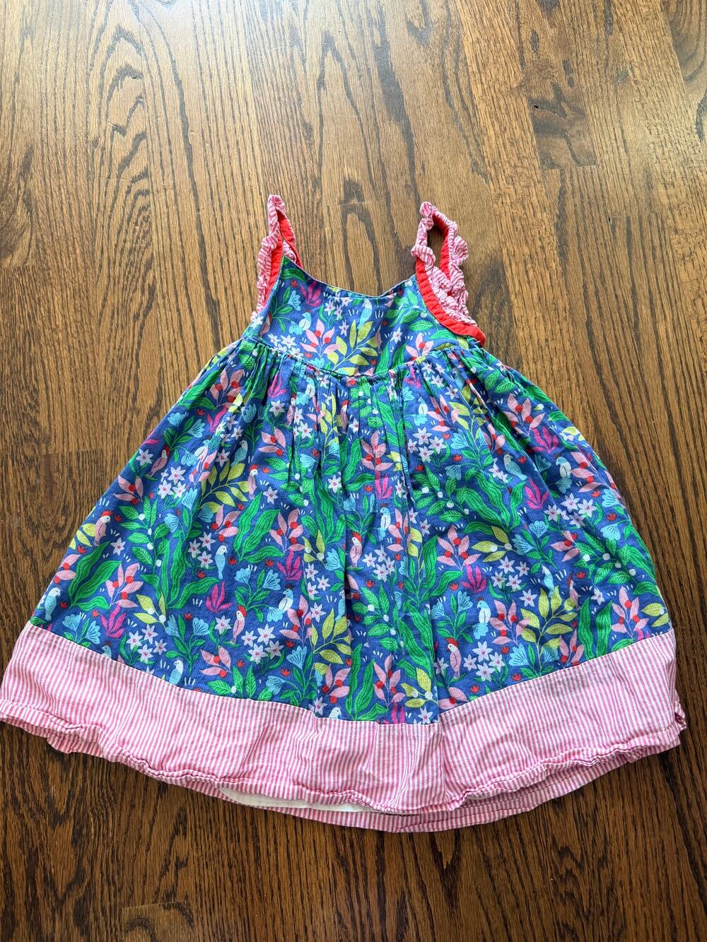 Mini Boden Girl’s Blue Bird Tropical Floral Smocked Cotton Dress 4-5 years
